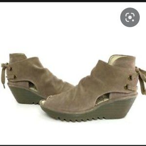 Fly London Women's Sz 41 Ankle Boots Brown Suede Open Toe Booties